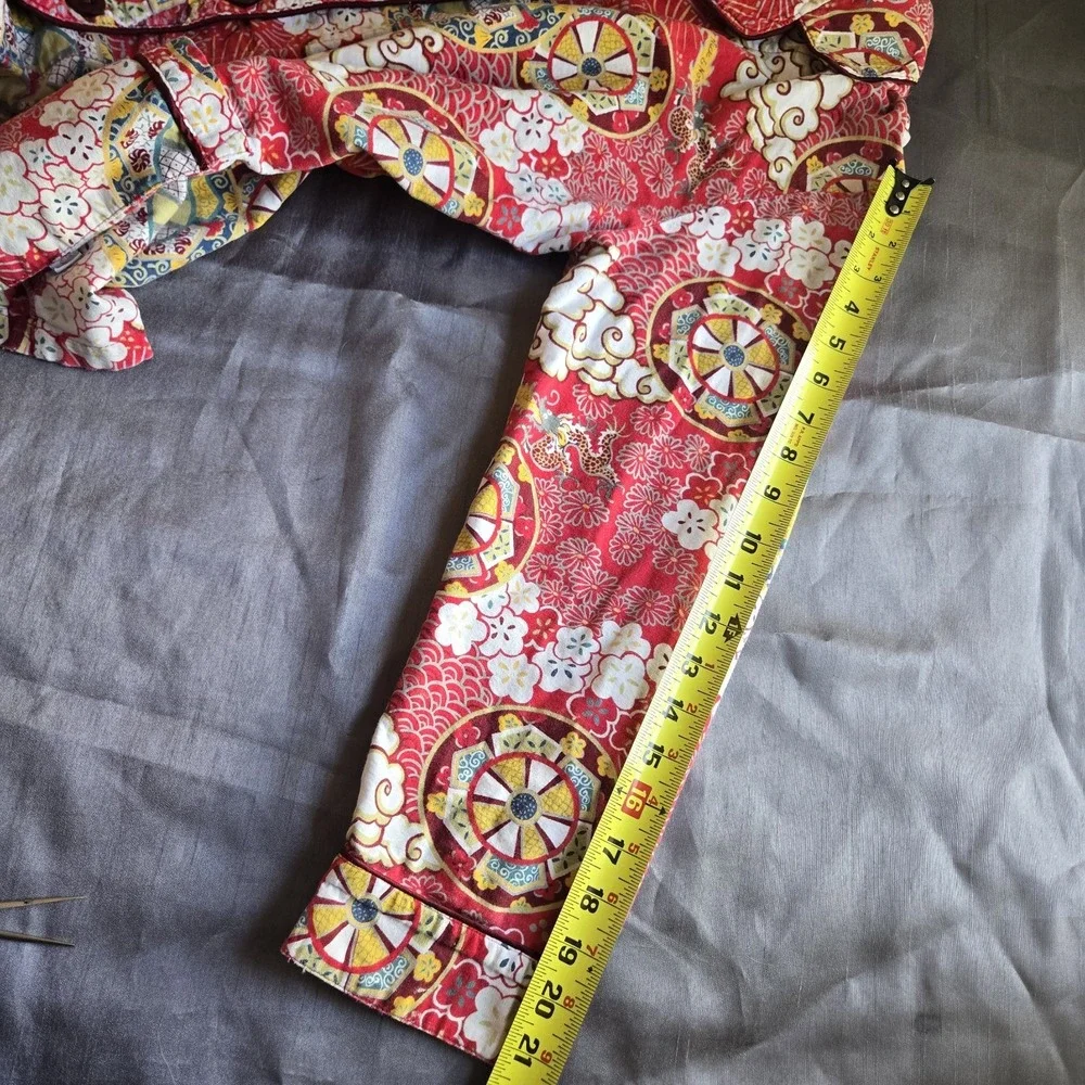 Nick &‎ Nora Pajama Top Medium Red Long Sleeve Button Pocket Cotton Blend